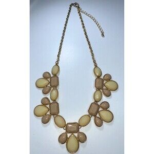 Lulus Gem Class Statement Necklace Cream Tan Adjustable Gold Tone 18”–21”